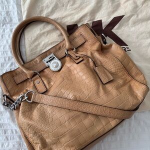 Michael Kors Croc-Embossed Tan Satchel
